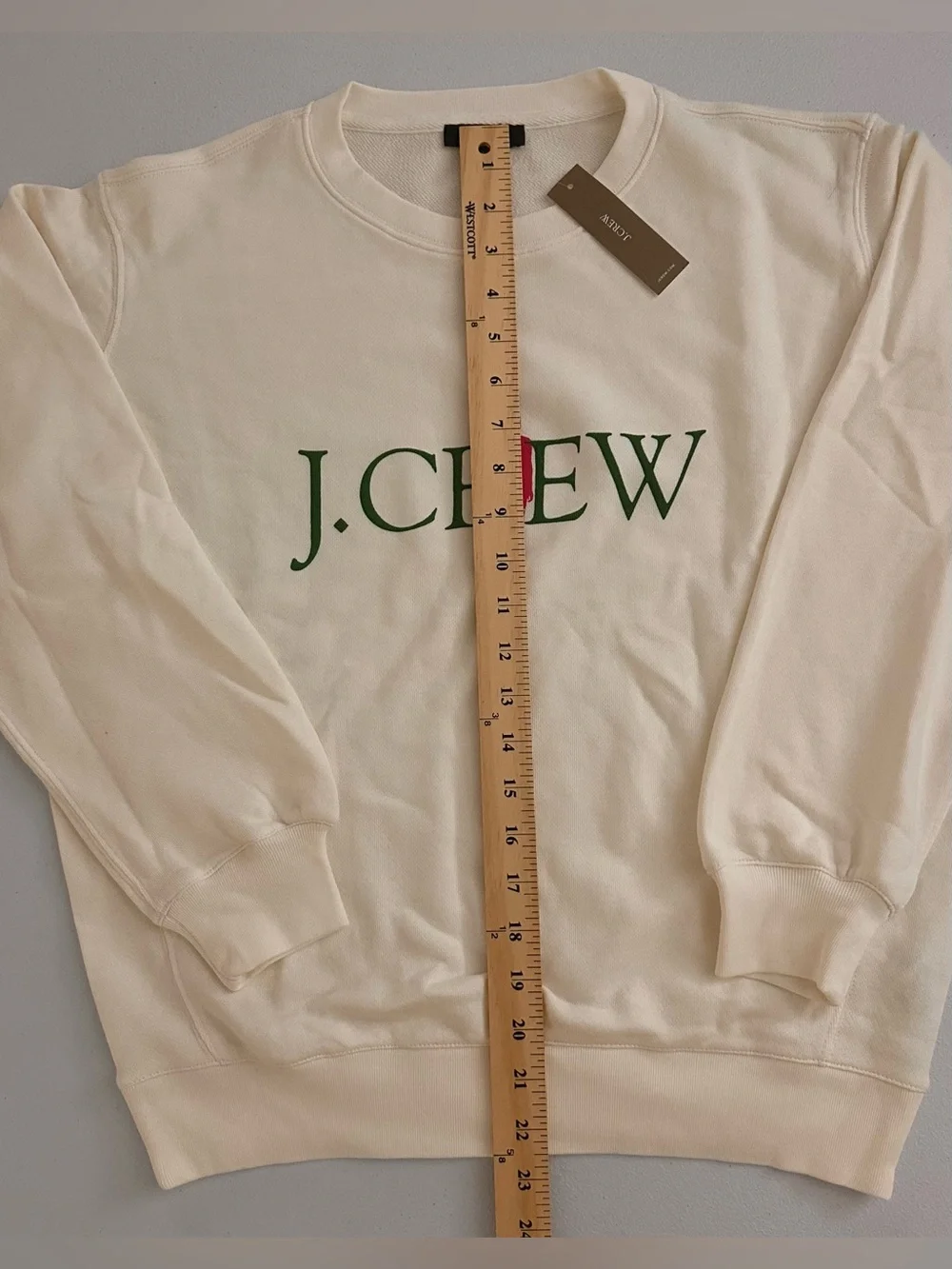 J. Crew Cream Sweatshirt with Green Logo and Pink Graphic size xs
